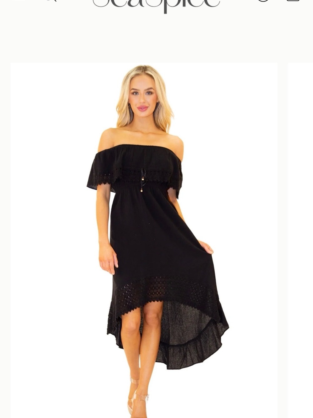 Off-Shoulder Black Hi-Low Dress with Eyelets by Seaspice Large